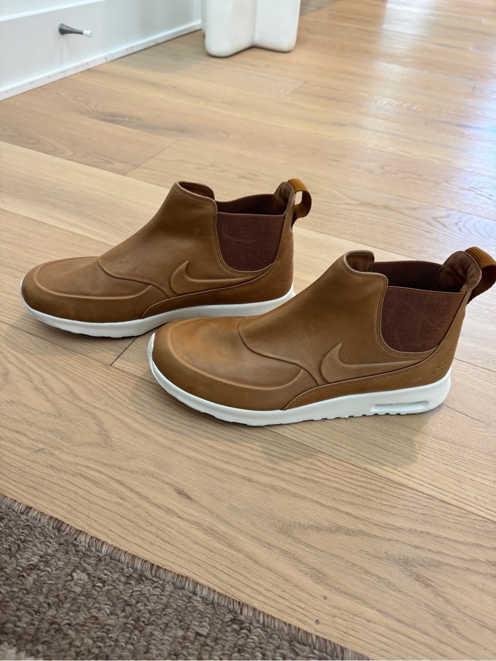 Worn Once! Nike Brown Leather Slip-On Mid Sneakers with White Sole Women’s 11
